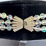 Vintage Art Deco 3 Strand Kaleidoscope Clear Beaded Necklace Silver Photo 2