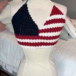 Rue 21 Red White Blue Crochet Halter Crop Top Americana Womens L XL Photo 0