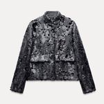 ZARA NWOT All Over Heavy Sequins Bloggers Fave Jacket / Blazer Black Medium Wool Photo 6