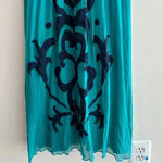 Miss Sixty  Teal and Navy Blue Silk Gown Maxi Floral Dress, Size 4 Photo 3