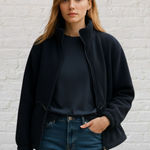 Woolrich Jacket L Vintage Sherpa Fleece Full Zip Navy Blue Cinched Waist Photo 0