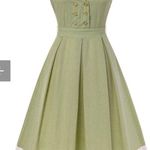 RETRO STAGE GREEN 1940S LACE PLAID COTTON PATCHWORK DRESS White Photo 0