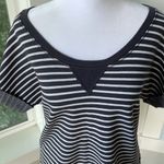 Hanes Navy and White Striped Short Sleeve Sweatshirt Size Small Blue Photo 2
