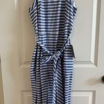 1901  Cropped Halter Jumpsuit Color Striped Chambray & White Size 12 Petite Photo 0