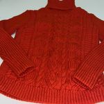Vintage hand Knit cable knit turtleneck Sweater Fisherman Core C33 Red Photo 1