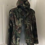 Ambiance Apparel Camo green brown military zip up adjustable drawstring hooded jacket Size S,measurement in pics Photo 0