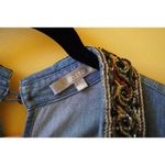 Abito Vintage Casual Denim Button Shirt Beaded Jacquard Collar Blue Small Photo 7