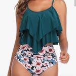 American Trends High Tankini Swimsuit for Women Flounce Top Bathing Suit Top Blue Size 12 Photo 2