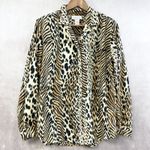 Jordan  Animal Print Blouse Womens‎ Medium Mobwife Retro Safari Classic Roll Tab Photo 0