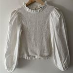SheIn  White Smocked Puff Long Sleeve White High Neck Top Photo 0