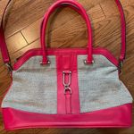 London Fog hot pink and grey leather and canvas Satchel Purse Bag Photo 2