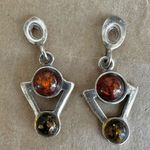 Vintage Sterling Silver Multitone Baltic Amber Earrings Photo 4