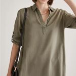 NWT QUINCE Vintage Wash Tencel Roll Sleeve Tunic Dress Olive Medium Green Photo 3
