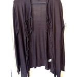 One World  Brown Fringe Cardigan Open Front Boho Sweater sz M Lightweight Photo 0