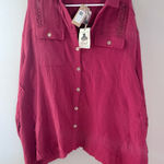 easel  Deep Red Button-Down Shirt with Lace Detail Photo 0