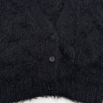Line and Dot Fuzzy Knit Cropped Cardigan V Neck Button Up Sweater Black Small Photo 4