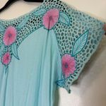 Silky Line Dress Medium Blue Pink Floral Crochet Rayon Swiss Dot Maxi Dress Photo 2