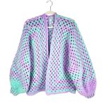 New Handmade Crochet Cardigan Open Front Sweater Premium Acrylic OS Purple Size undefined Photo 1