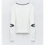 ZARA ‎ Cold Elbow Cutout Ribbed Sweater Crewneck White Black Trim Women's Small Photo 10