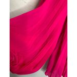 Line and Dot Hot PInk Pleat Swing Dress Peasant Drawstring Neckline Long Sleeves Sz Medium Photo 11