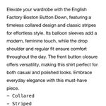 English Factory Avara  Molly Top Black White Striped Collared Balloon Sleeve New Photo 10