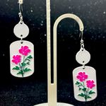 Floral Drop Earrings with Pink and Green Photo 2