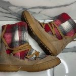 Roxy | Women's Brown Suede Fleece Lined Red Blanket Plaid Aster Boots Sz 7 Photo 4