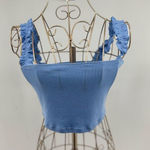 Aritzia Sunday Best Women's Blue Cropped Stretch Ruffle Strap Tank Size Medium Photo 0