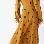 Urban Outfitters Audrey Wrap Midi Dress XS Long-Sleeve Yellow Polka Dot Woven Photo 1