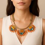 NWT Bansri Orange and Gold Necklace with Statement Design Photo 0