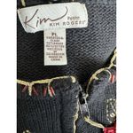 kim rogers Petite L Black Cardigan Christmas Sweater Beaded Poinsettias (b41) Photo 2