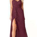 Azazie NWT EMERALDA-Line Ruffled Chiffon Floor-Length Dress Cabernet Size A8 Photo 0