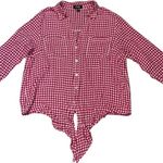 Jones New York Jones‎ New York Pink Gingham Plaid Roll Tab Sleeve Tie Front Blouse Top - L Photo 9