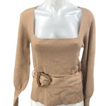 Fashion Union NEW Brown Rib Knit Belted Square Neck Long Sleeve Sweater Top Sz 8 Photo 0