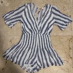 Luxxel Blue And White Striped Romper Photo 0
