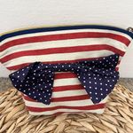 Vintage Americana Red White Stripe Theme Polka Dot Bow Tie Cosmetic Bag Clutch Photo 0