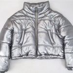 Tach Clothing Mirna Silver Metallic Short Puffer Jacket Size S Cropped Photo 0