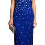 VTG 90s Ibiza Silk Hand Beaded Halter Neck Column Gown S Maxi Dress Royal Blue Photo 0