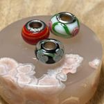 Sterling Silver Floral & Striped Glass 925 Bead Charms Photo 6