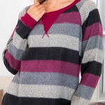 Ultra Soft Pink, Black Gray Colorblock Striped Pullover Sweater Pink Photo 0