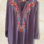 Solitaire Dove Tea Time Garden Tunic top dress gray embroidery colorful size L Photo 0