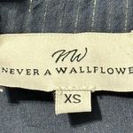 Never A Wallflower Women’s XS Navy Blue Gold Metallic Stripe High Neck Dress Photo 6