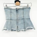 Forever 21  Womens Y2K Lace Up Raw Hem Denim‎ Corset Tube Top Size S Medium Wash Photo 7