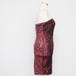 Betsy and Adam One Shoulder Burgundy Sequin Cocktail Dress Photo 2