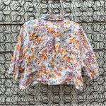 H & M linen floral crop boxy airy button up short sleeve shirt MEDIUM Photo 1