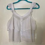 American Eagle AEO White linen blend ruffle-strap tank top Photo 1