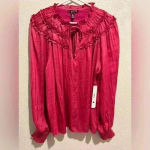 AQUA Ruffle Yoke Tie Neck Top Blouse 100% Exclusive Size XL Photo 1