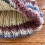 hand knit cream purple and blue ombré striped ribbed beanie Photo 5