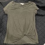 Nine Britton Women's Olive Green and White Striped Knot Front Tee Shirt XL Photo 1