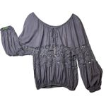 Free People  Shirt Womens XS Gray Boho Peasant Crochet Lace Tassel Long Sleeve Photo 1